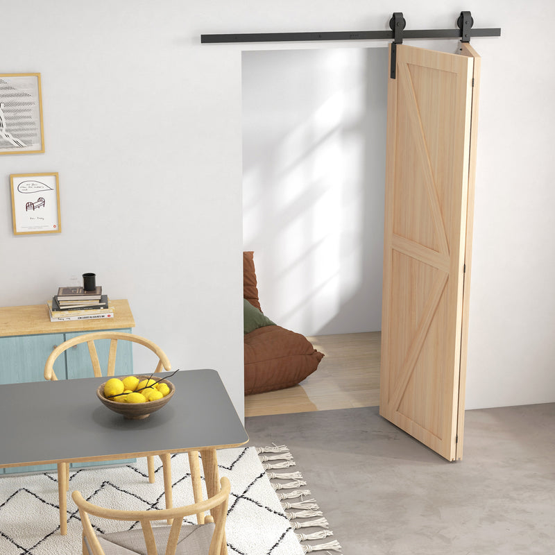 HOMCOM 5FT/153CM Bi-Folding Sliding Barn Door Hardware Kit Sliding Door Kit