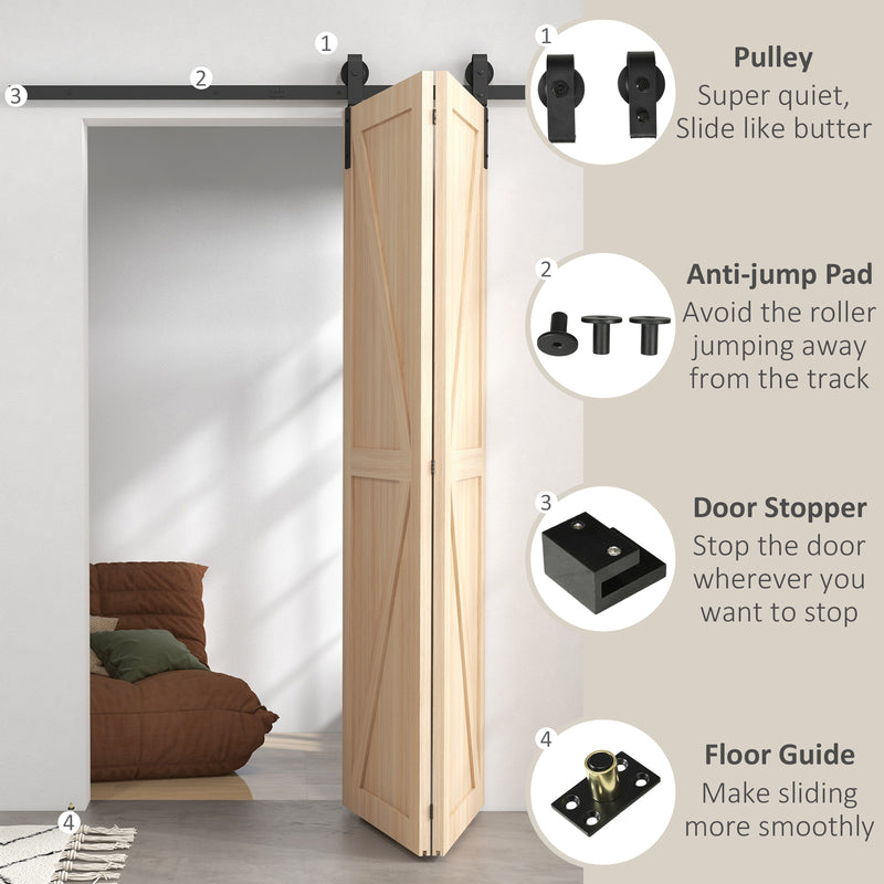 HOMCOM 5FT/153CM Bi-Folding Sliding Barn Door Hardware Kit Sliding Door Kit