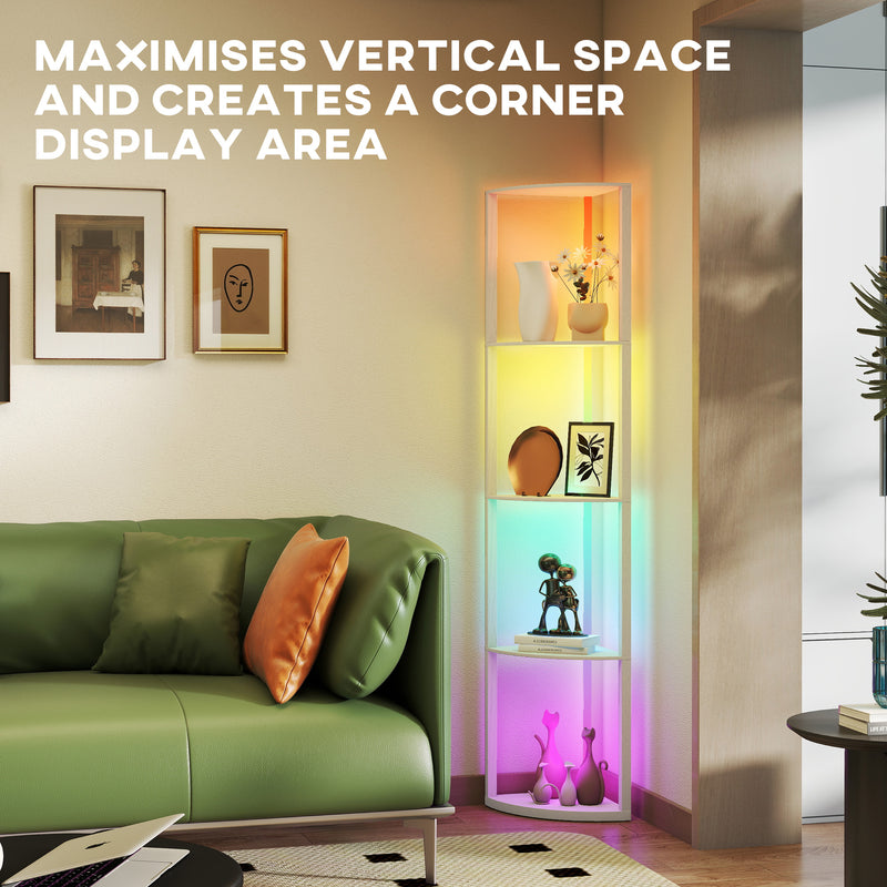 HOMCOM RGB LED Floor Lamp with Shelves and Remote Control for Living Room
