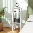 HOMCOM 2-Tier Side Tables Set of 2 with Drawer Shelf for Living Room, White