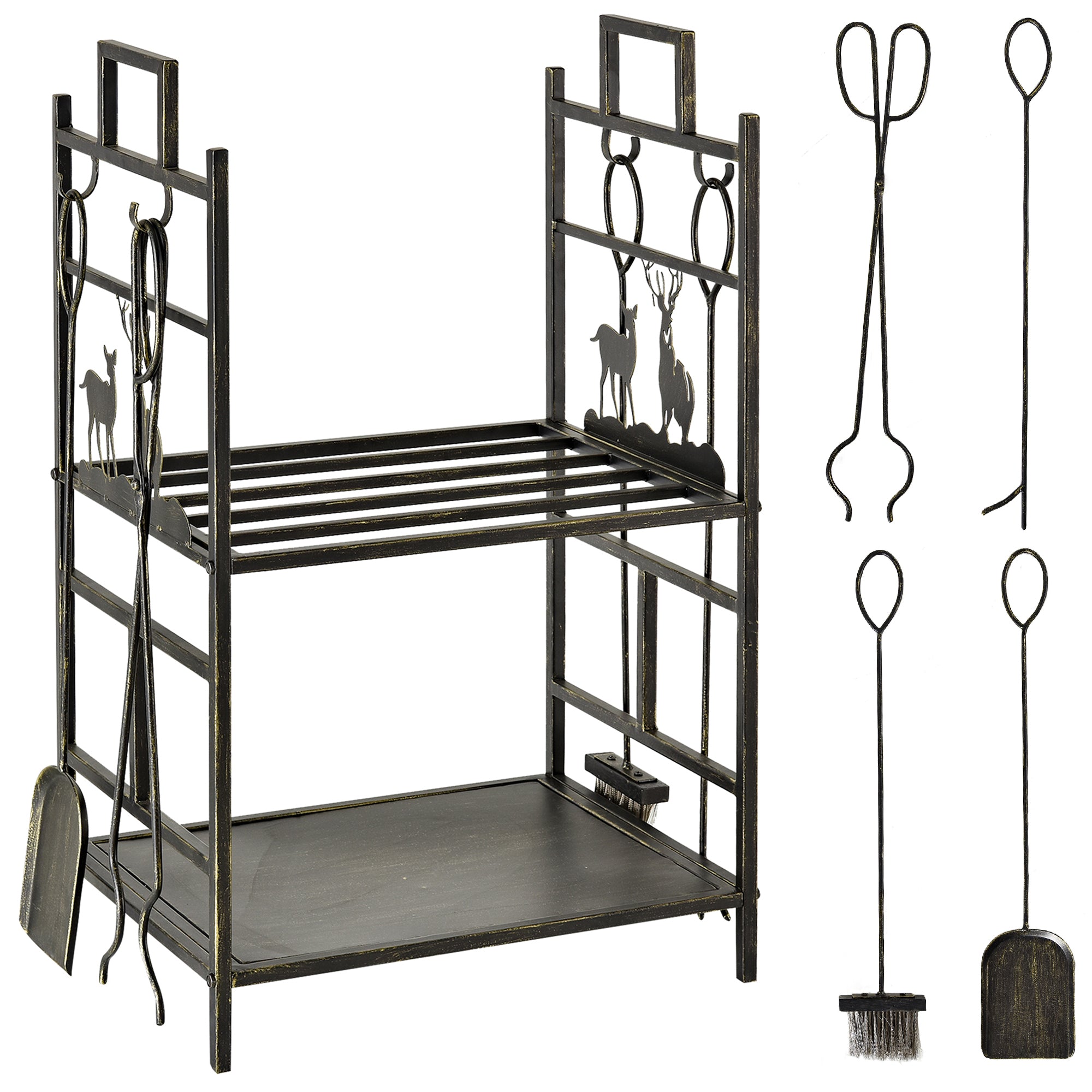 Tier Log Rack Metal Firewood Log Holder 2 Tier Firewood Rack