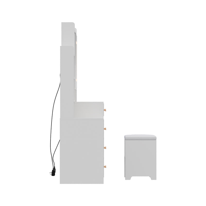 Livingandhome Dressing Table with LED Lights and Stool