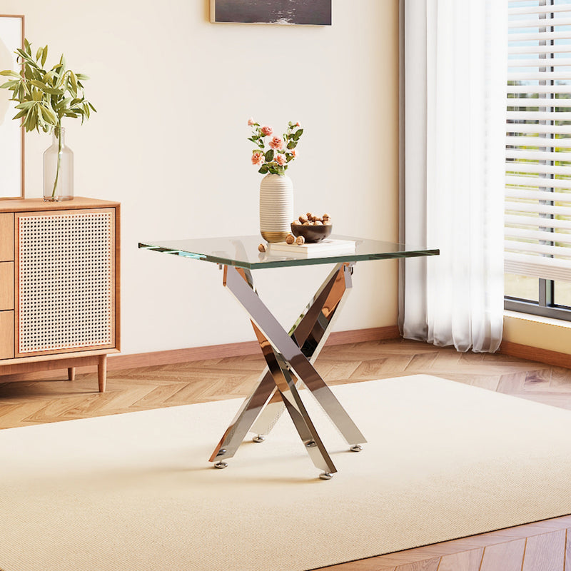 Livingandhome Modern and Futuristic Clear Glass Top Coffee End Table
