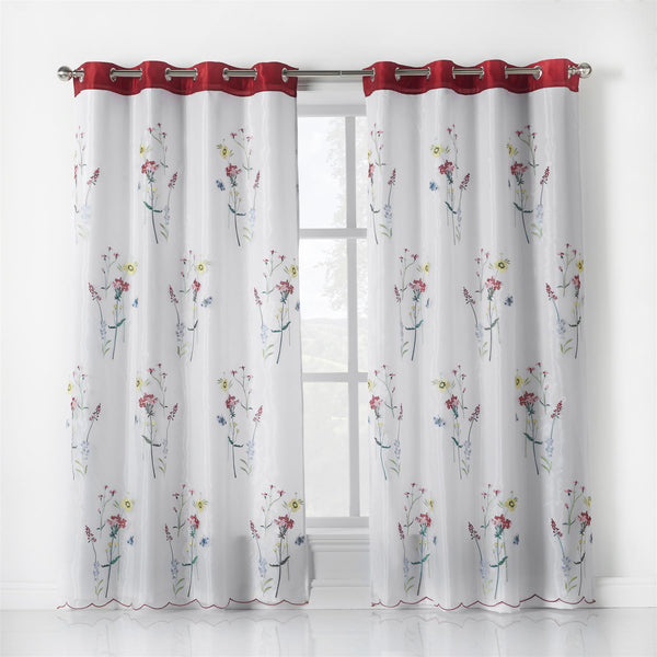 Spring Embroidered Lined Voile Ring Top Curtains