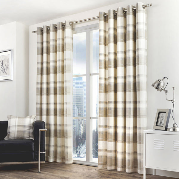 Fusion Balmoral Check Eyelet Curtains in Natural