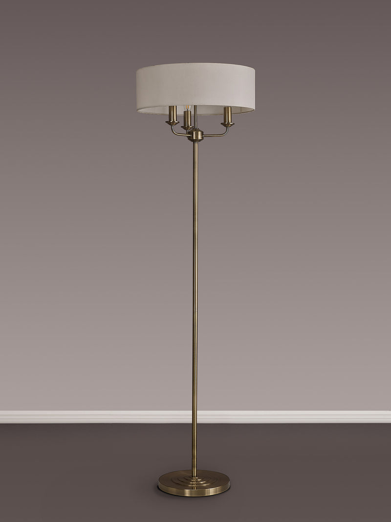 Banham Floor Lamp with 3 Lights Antique Brass & White