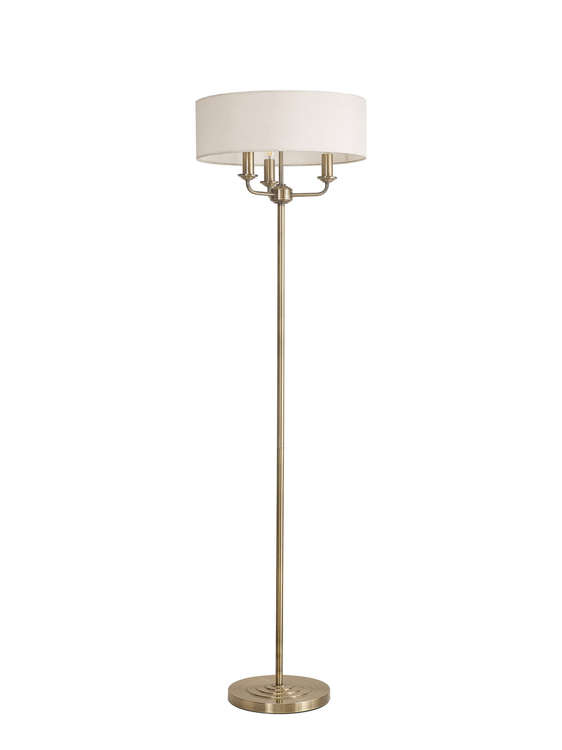 Banham Floor Lamp with 3 Lights Antique Brass & White