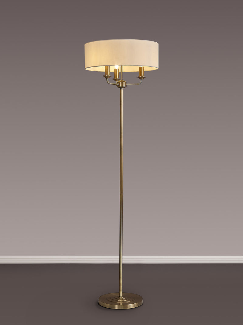 Banham Floor Lamp with 3 Lights Antique Brass & White