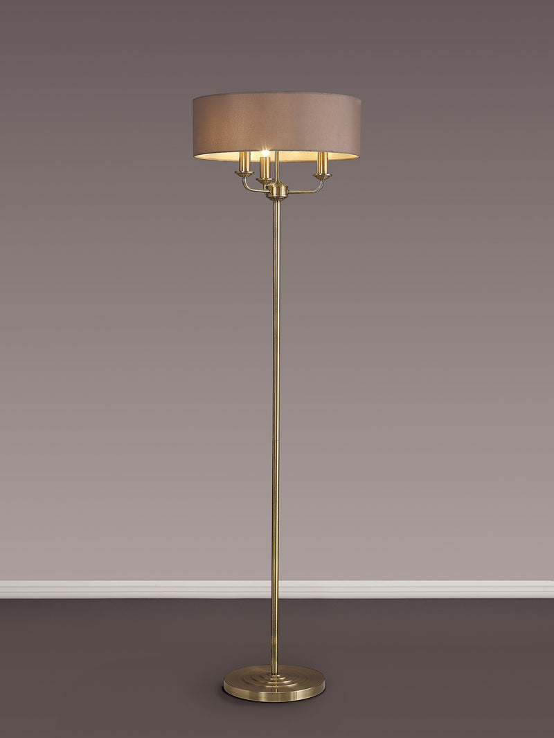 Banham Floor Lamp with 3 Lights Antique Brass & Grey