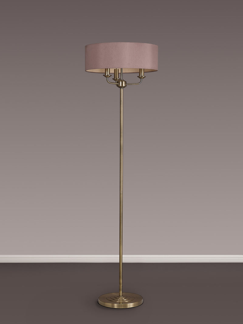 Banham Floor Lamp with 3 Lights  Antique Brass & Taupe
