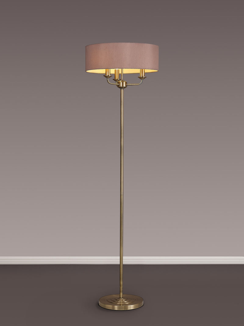Banham Floor Lamp with 3 Lights  Antique Brass & Taupe