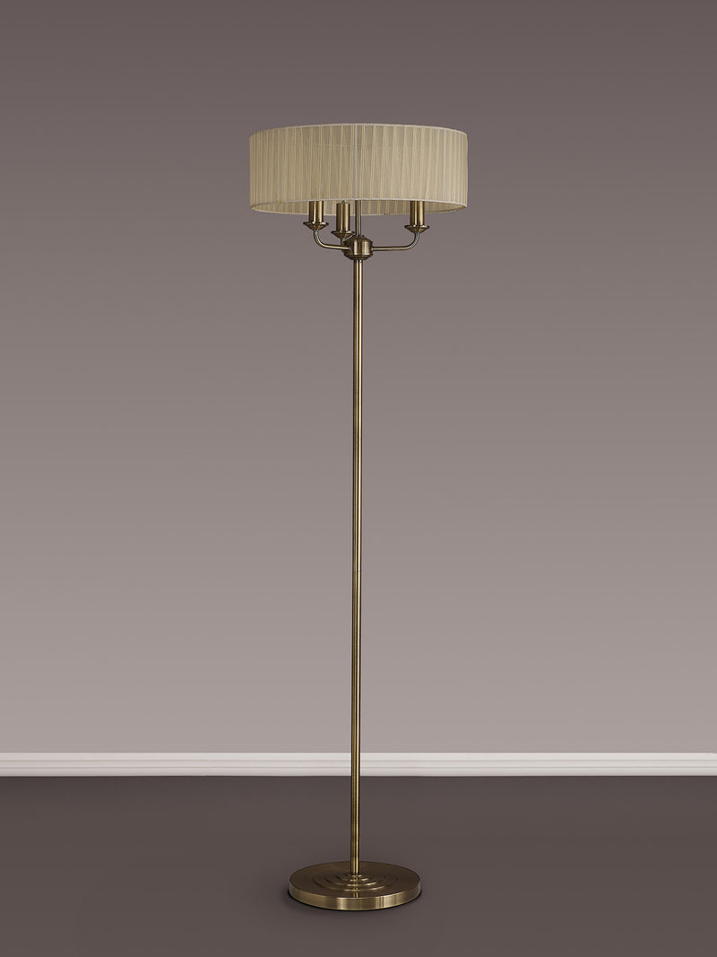Banham Floor Lamp with 3 Lights Antique Brass & Cream