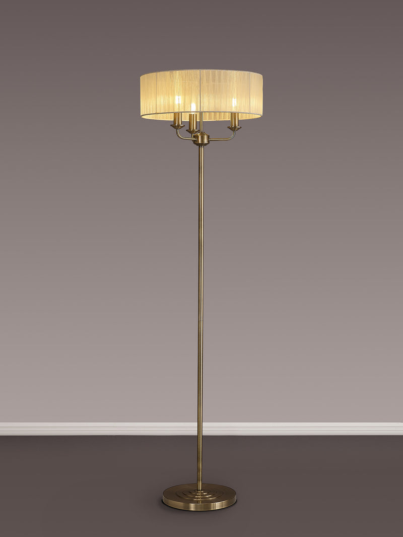 Banham Floor Lamp with 3 Lights Antique Brass & Cream