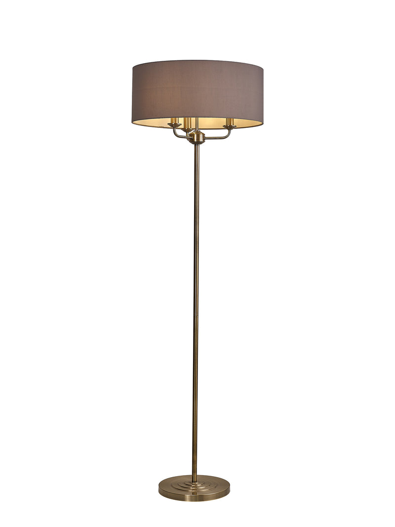 Banham Floor  Lamp with 3 Lights Antique Brass & Grey