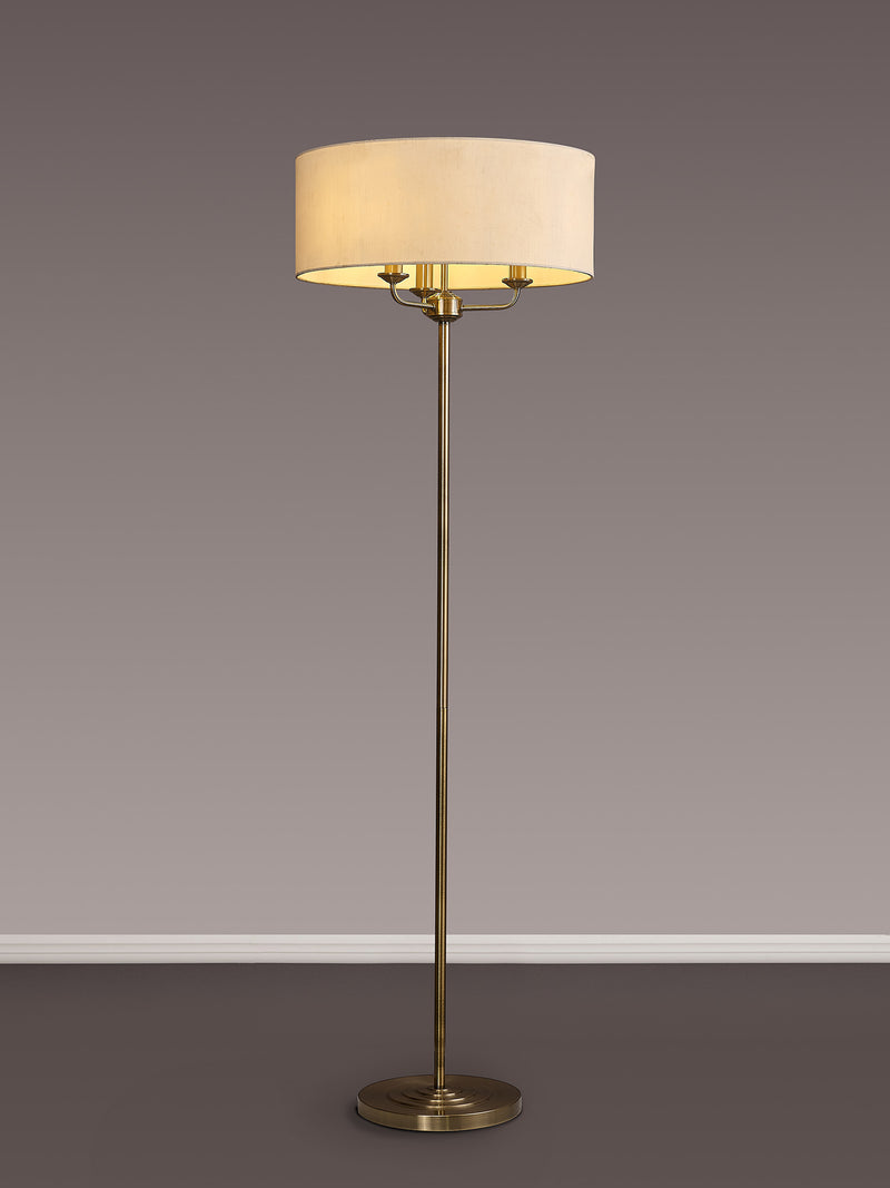 Banham Floor Lamp with 3 Lights Antique Brass & Ivory
