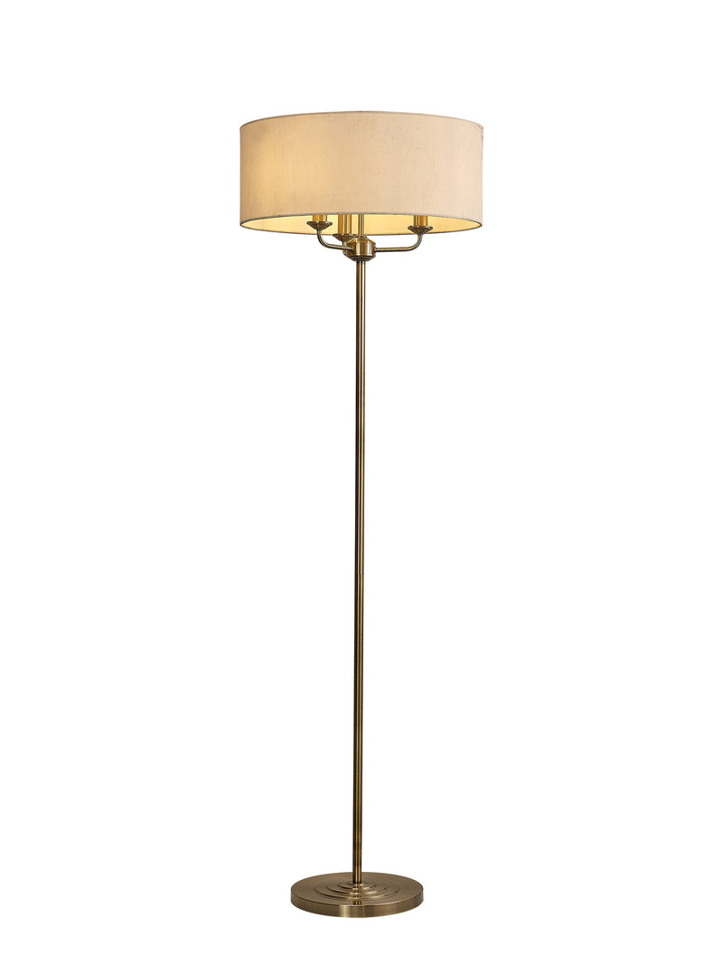 Banham Floor Lamp with 3 Lights Antique Brass & Ivory
