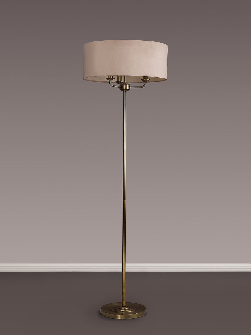 Banham Floor Lamp with 3 Lights Antique Brass  & Nude