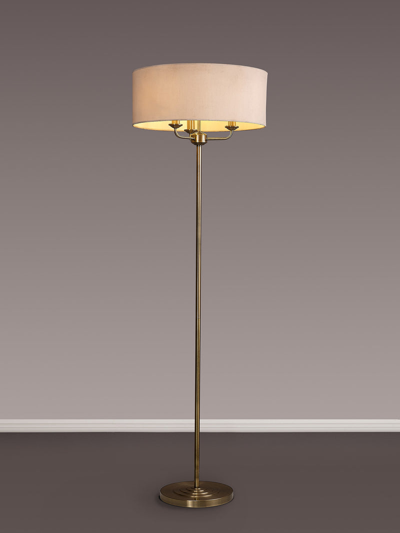 Banham Floor Lamp with 3 Lights Antique Brass  & Nude