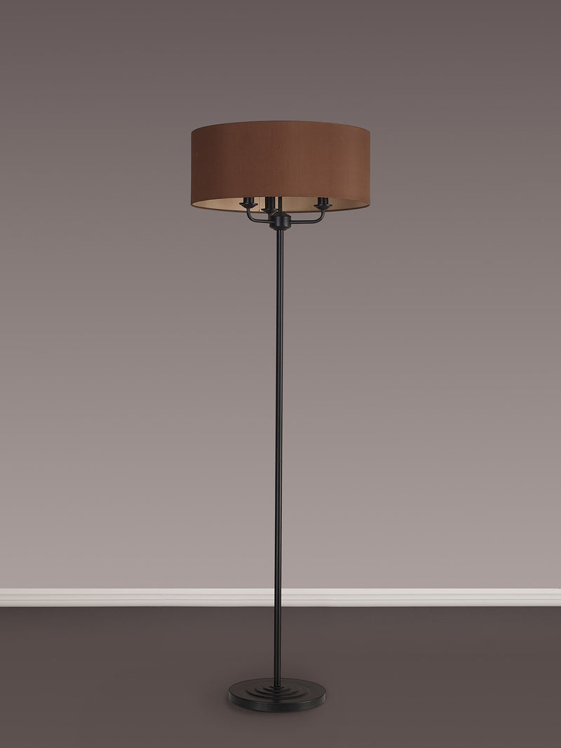 Banham Floor Lamp with 3 Lights  Matt Black & Raw Cocoa