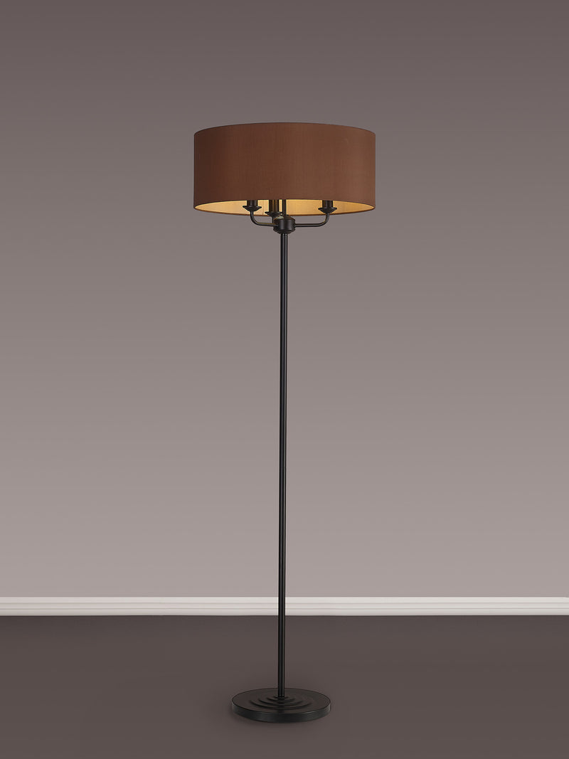 Banham Floor Lamp with 3 Lights  Matt Black & Raw Cocoa