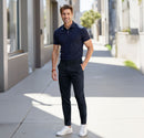 Navy Blue Cotton Twill Straight Leg Trousers