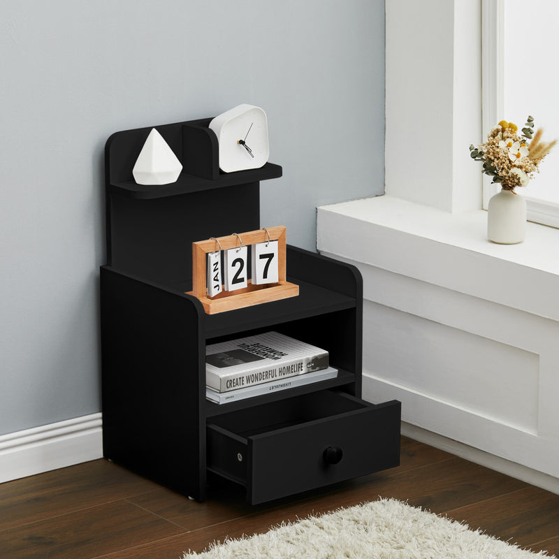 Livingandhome Wooden 1-Drawer Bedside Table Nightstand with a Shelf