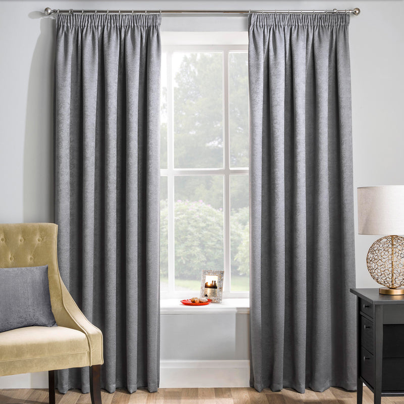 Enhanced Living Matrix Grey Silver Tape Top Thermal Noise reducing Dim Out Curtains - Pair