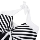 Tummy Control One-Piece Swimsuit Swim Dress Black & White Stripe