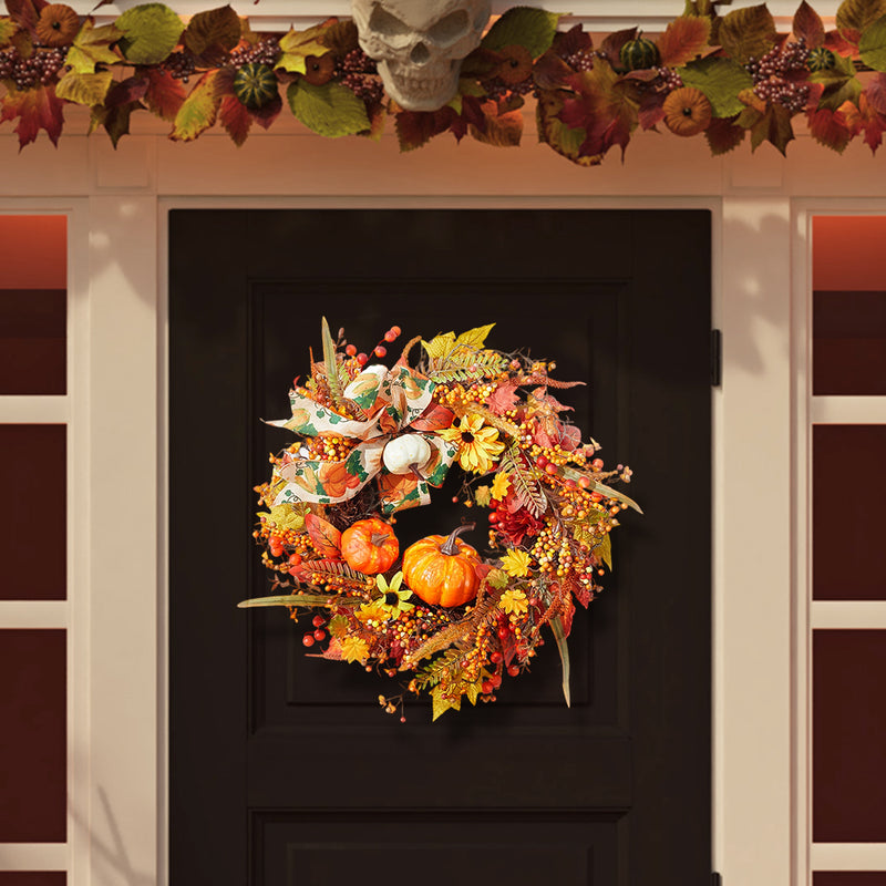 Artificial Pumpkin Maple Leaves Wreath