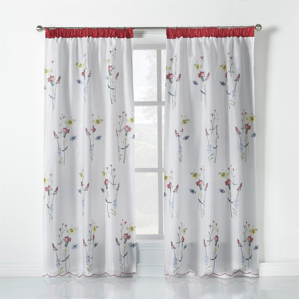 Spring Embroidered Lined Voile Pencil Pleat Taped Top Curtains