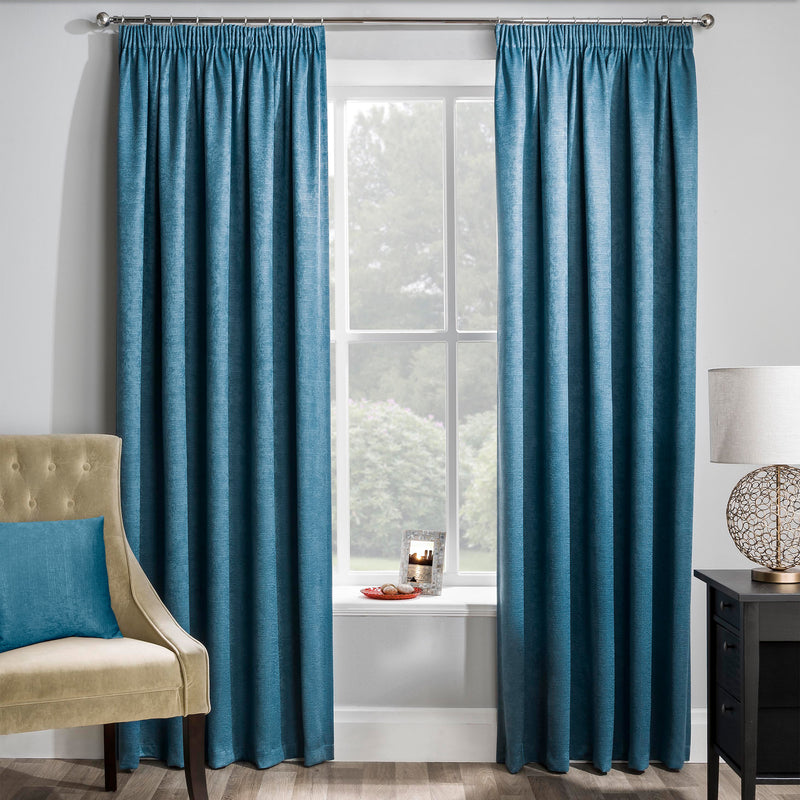 Enhanced Living Matrix Teal Tape Top Thermal Noise Reducing Dim Out Curtains - Pair