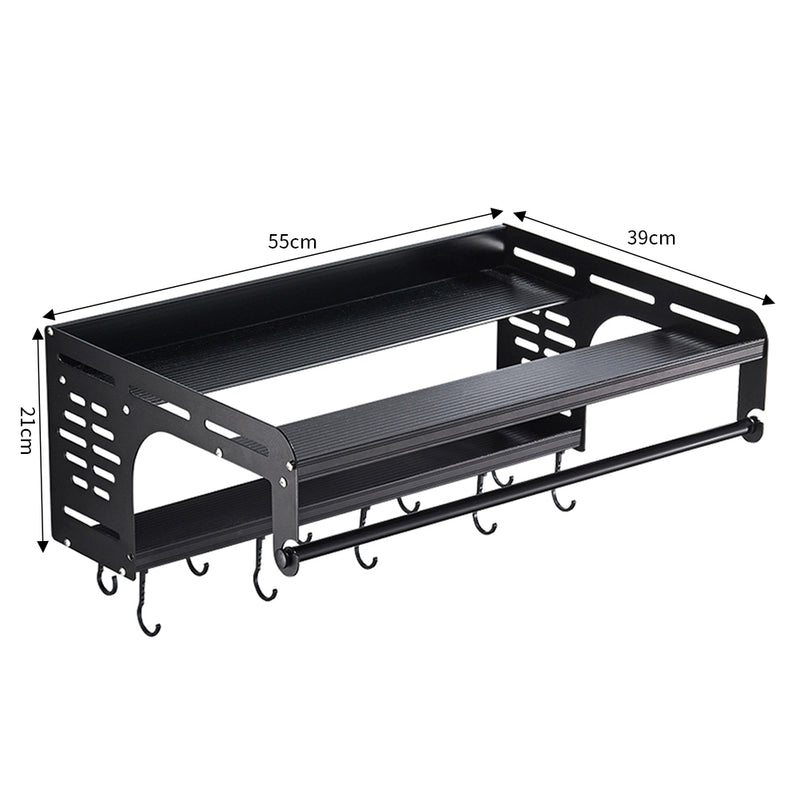Lifeideas 2-Tier Wall-Mounted Microwave Shelf Spice Rack with 10 Hooks