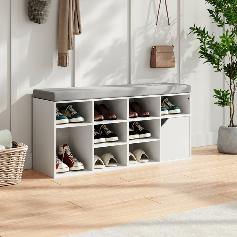 Livingandhome White Padded Shoe Storage Bench