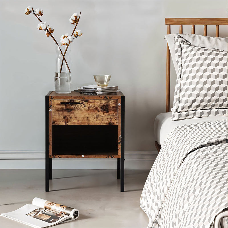 Livingandhome Retro Industrial-style Bedside Table Nightstand with Drawer & Open Front Storage Compartment