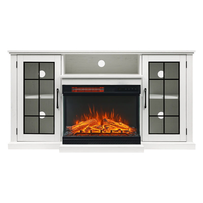 3-Sided Electric Fireplace TV Stand with Glass Door Closed Storage