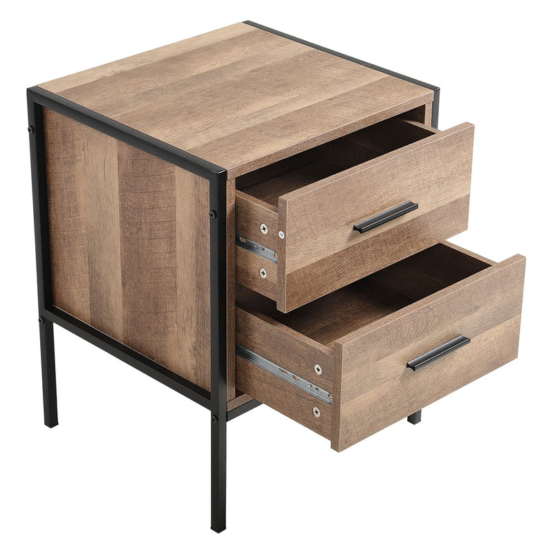 Livingandhome Brown Wooden Bedside Table with Storage