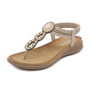 Boho Casual Rhinestone Beach Sandals - Beige