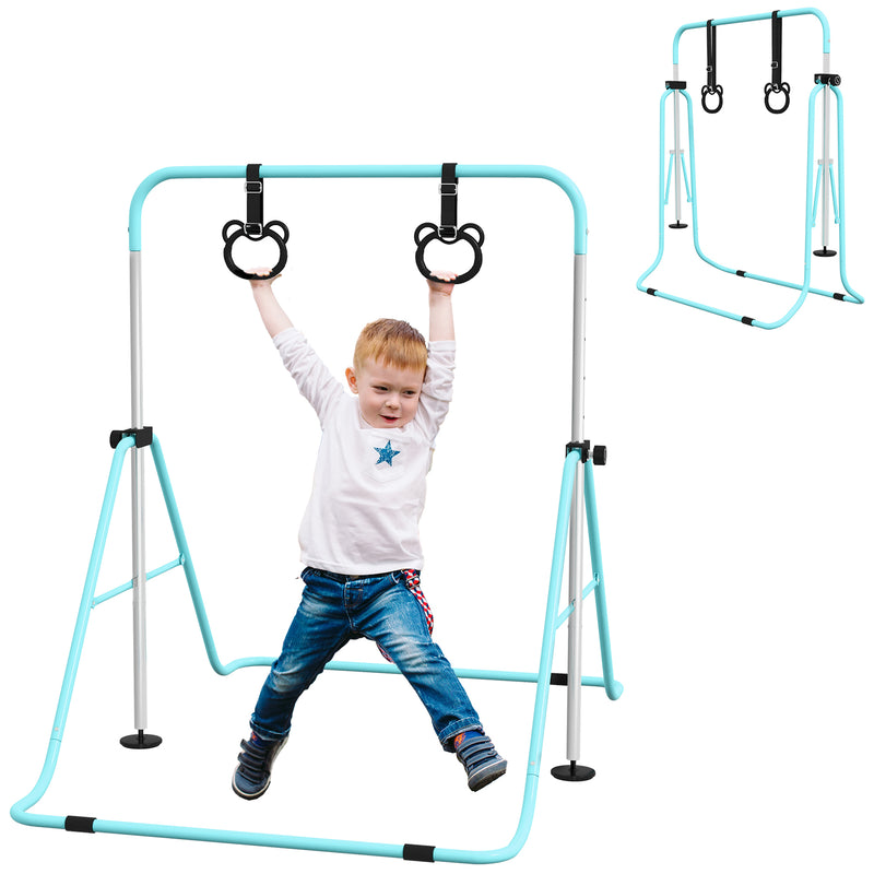 HOMCOM Adjustable Height Foldable Kids Purple Gymnastics Bar With Non-Slip Mats