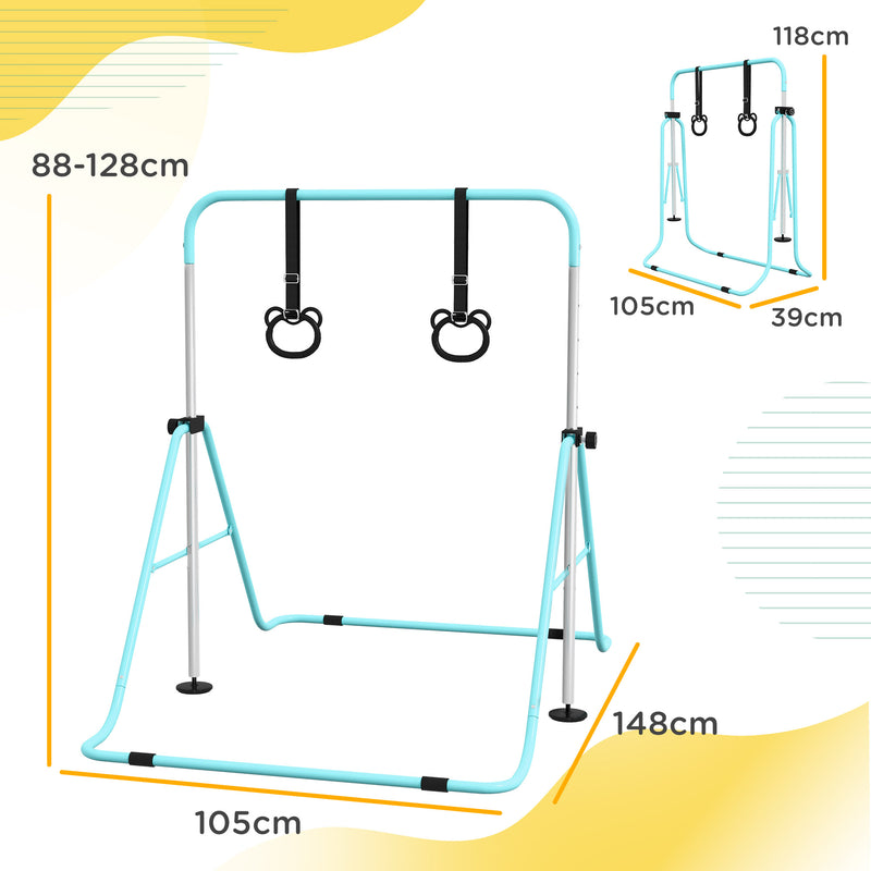 HOMCOM Adjustable Height Foldable Kids Purple Gymnastics Bar With Non-Slip Mats