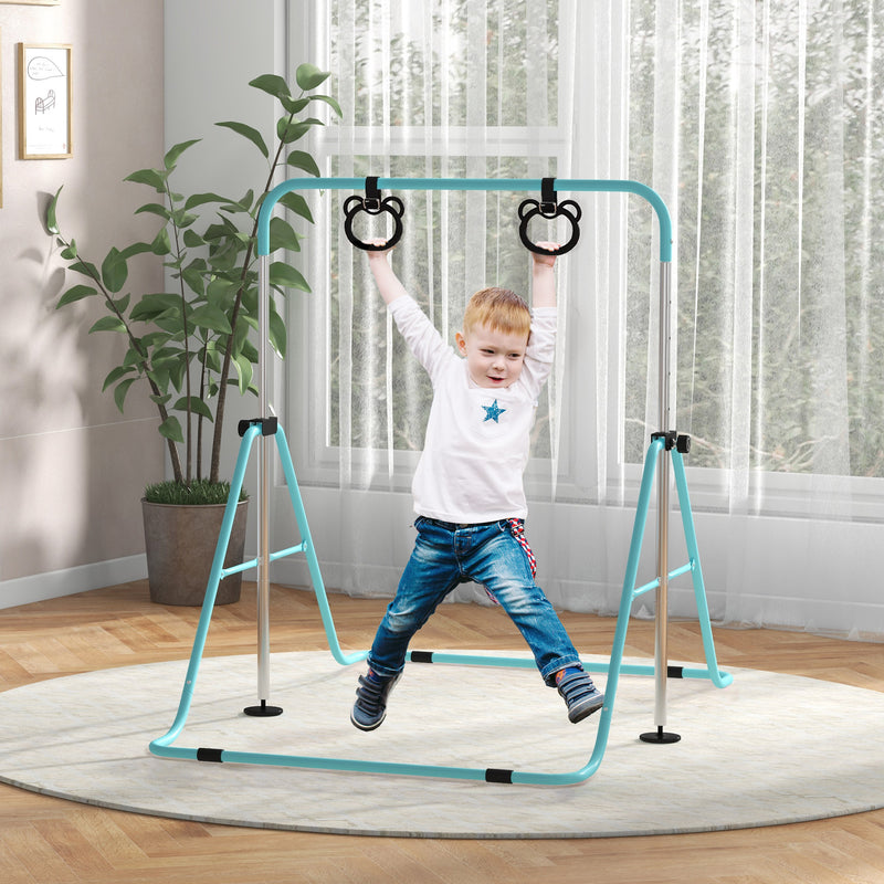 HOMCOM Adjustable Height Foldable Kids Purple Gymnastics Bar With Non-Slip Mats