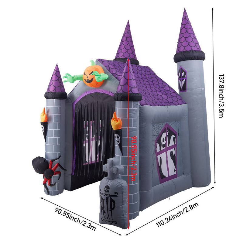 11ft Halloween Haunted House Castle Inflatable with Build-In LED