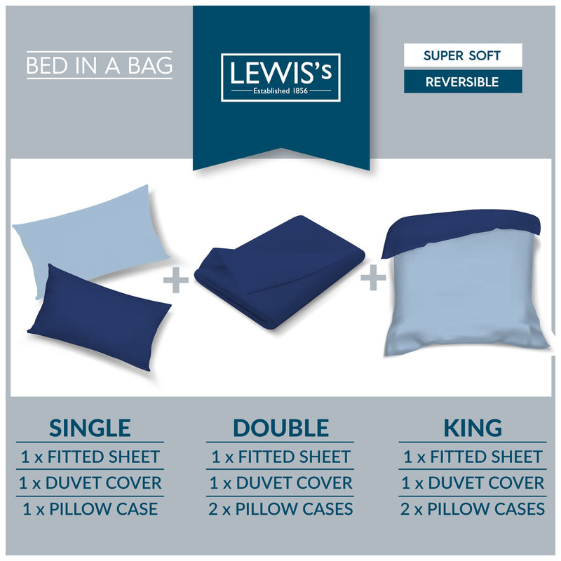 Lewis's Supersoft Reversible Bed in a Bag - Navy / Blue