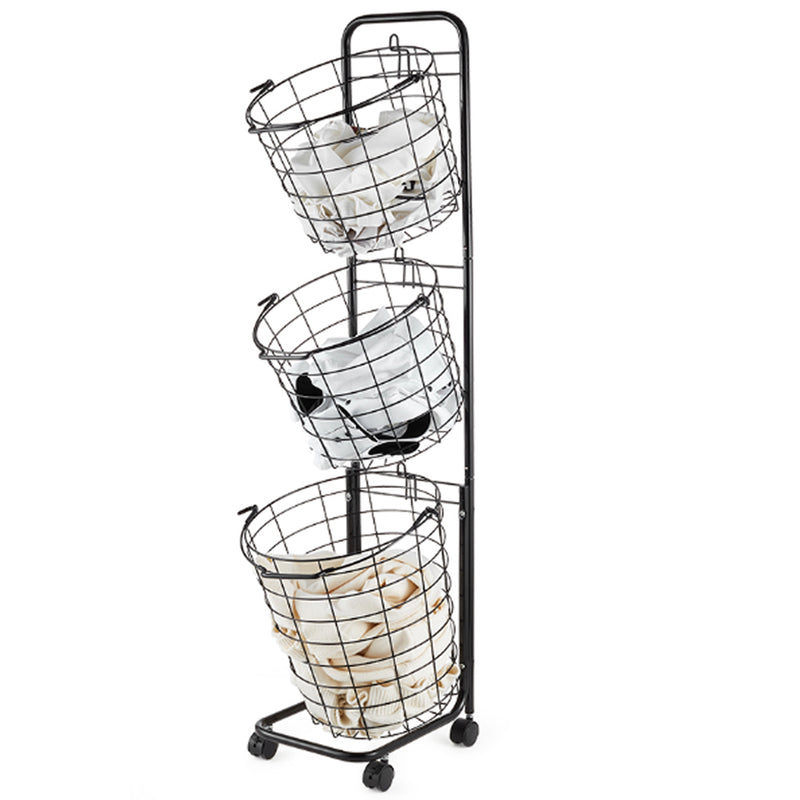Lifeideas 3-Tier Iron Rolling Laundry Basket with Wheels