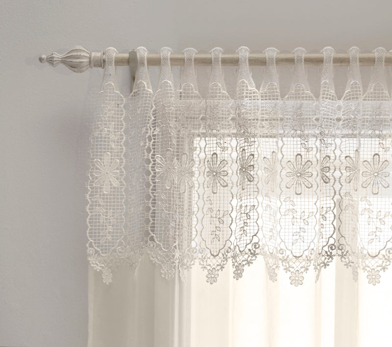 Pair of Kensington Natural Floral MacramÃ© Top Panels on a Crush Voile Base 229CM