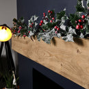1.8m Frosted Green Holly Leaf & Berry Glitter Garland Christmas Decoration