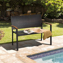 2-Person Outdoor Garden Stackable Bench With Acacia Wood Armrests Brown