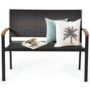2-Person Outdoor Garden Stackable Bench With Acacia Wood Armrests Brown