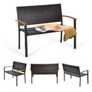 2-Person Outdoor Garden Stackable Bench With Acacia Wood Armrests Brown