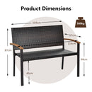 2-Person Outdoor Garden Stackable Bench With Acacia Wood Armrests Brown
