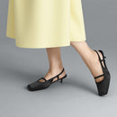 Pair Of Solid Slingback Pumps Low Heels -Black